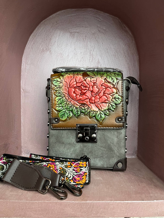 Vintage Floral Embossed Faux Leather Handbag