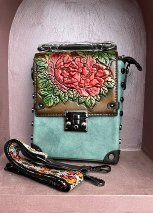 Vintage Floral Embossed Faux Leather Handbag