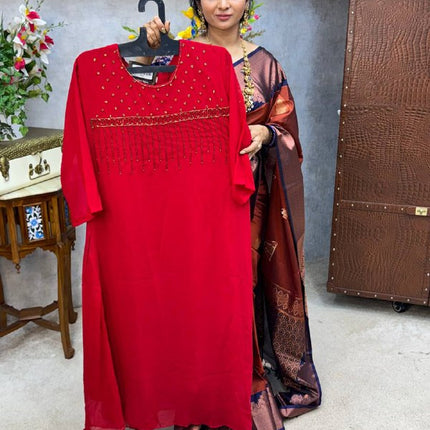 Neck  Handwork Georgette Kurtis