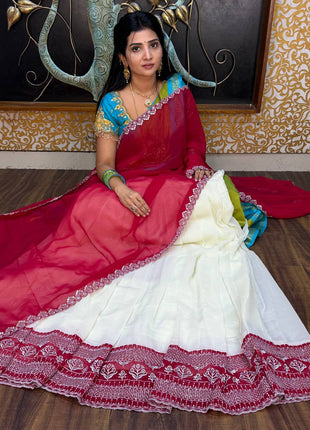 Georgette Half Saree (Stitched Skirt, Unstitched Blouse)