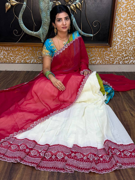 Georgette Half Saree (Stitched Skirt, Unstitched Blouse)