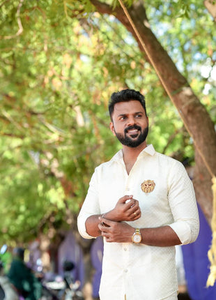 Pure Silk Designer Gold Shirt & Dhoti