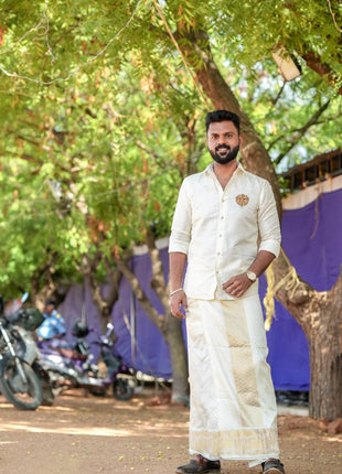 Pure Silk Designer Gold Shirt & Dhoti