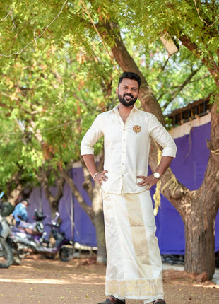 Pure Silk Designer Gold Shirt & Dhoti