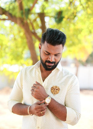 Pure Silk Designer Gold Shirt & Dhoti