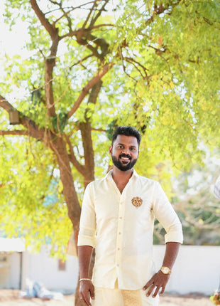 Pure Silk Designer Gold Shirt & Dhoti