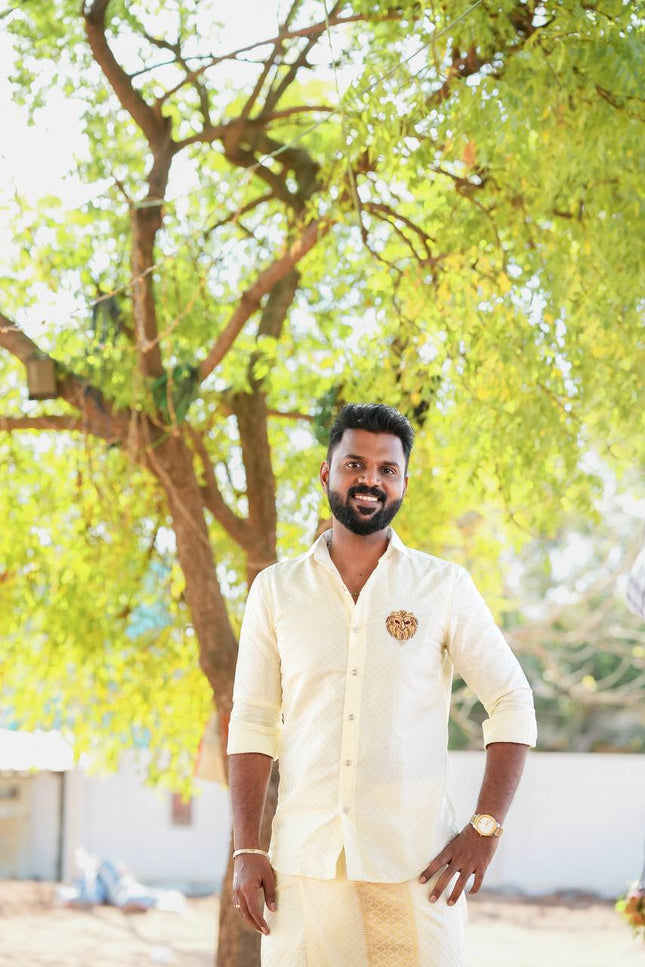 Pure Silk Designer Gold Shirt & Dhoti