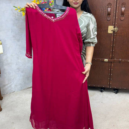 Neck  Handwork Georgette Kurtis