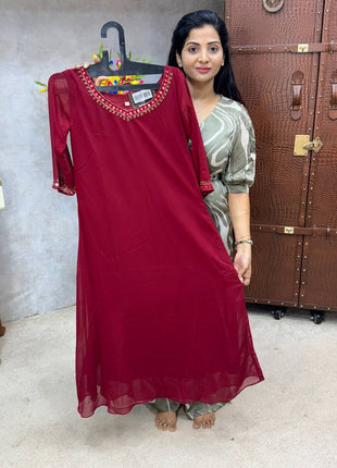 Neck  Handwork Georgette Kurtis