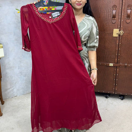 Neck  Handwork Georgette Kurtis