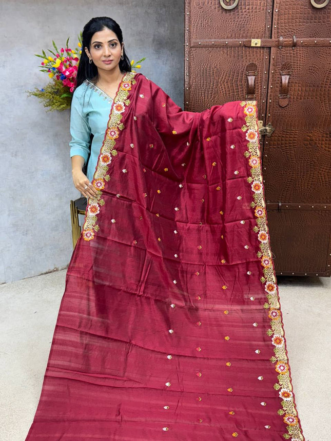 Tussar Silk with Cut work Embroidery