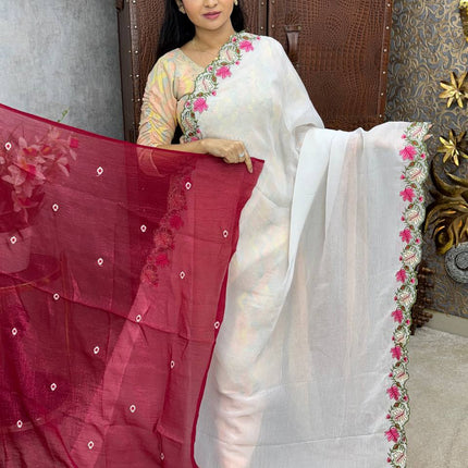 Designer Saree With Cut Work