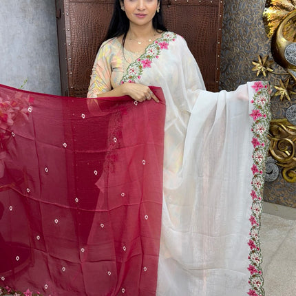 Designer Saree With Cut Work