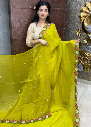 Designer Saree With Cut Work