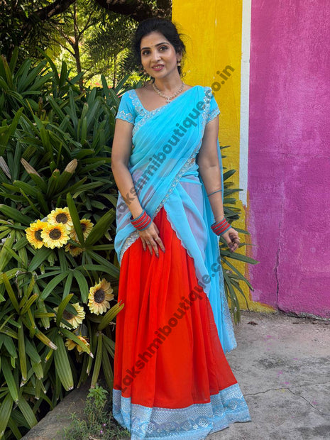 Georgette Half Saree (Stitched Skirt, Unstitched Blouse)