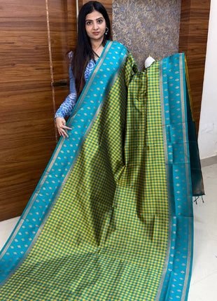 Semi Kancipuram With Palum Pazham Checks Pattern