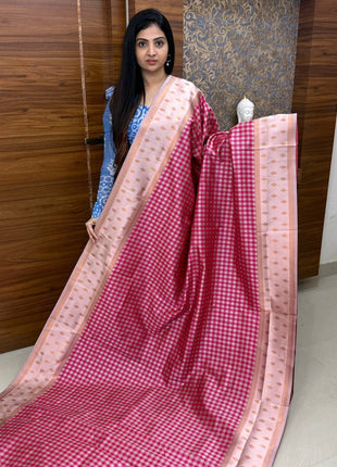 Semi Kancipuram With Palum Pazham Checks Pattern