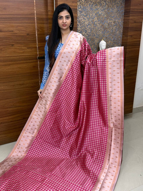 Semi Kancipuram With Palum Pazham Checks Pattern