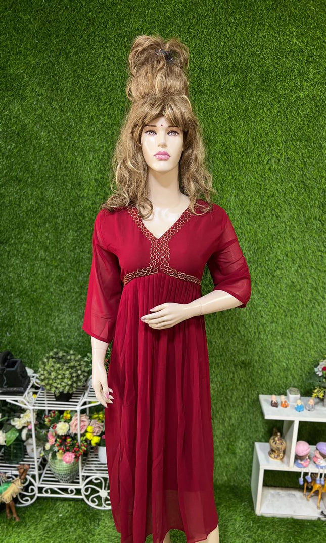 Neck  Handwork Georgette Kurtis