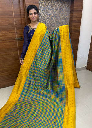 Semi Kancipuram With Palum Pazham Checks Pattern