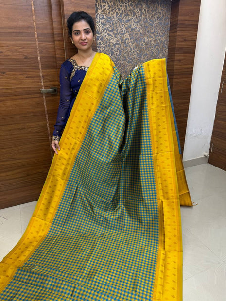 Semi Kancipuram With Palum Pazham Checks Pattern