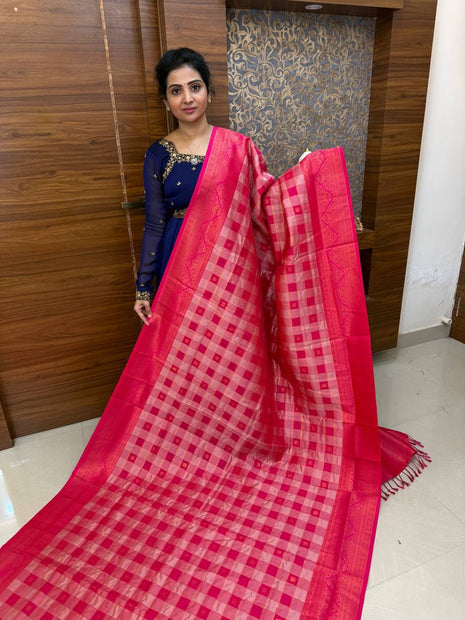 Semi Kancipuram With Palum Pazham Checks Pattern