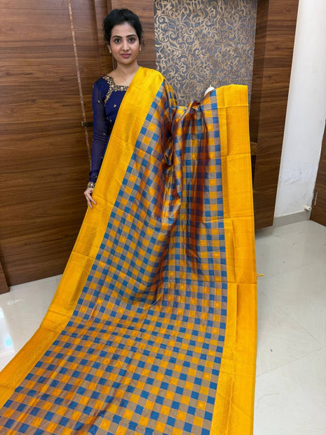 Semi Kancipuram With Palum Pazham Checks Pattern