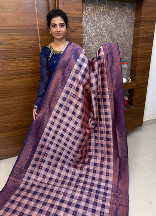 Semi Kancipuram With Palum Pazham Checks Pattern