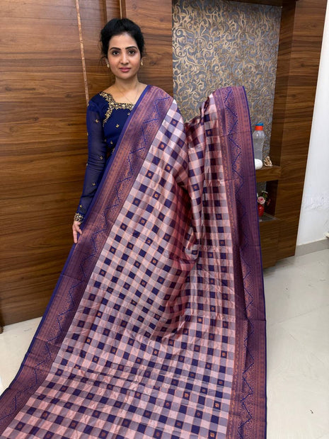 Semi Kancipuram With Palum Pazham Checks Pattern