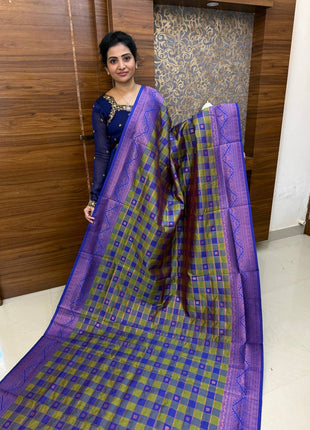 Semi Kancipuram With Palum Pazham Checks Pattern