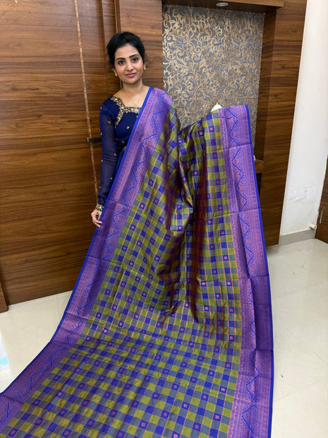 Semi Kancipuram With Palum Pazham Checks Pattern
