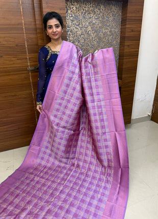 Semi Kancipuram With Palum Pazham Checks Pattern
