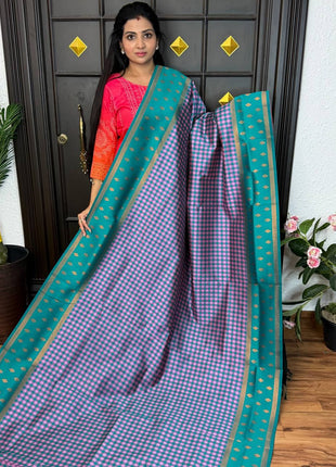 Semi Kancipuram With Palum Pazham Checks Pattern