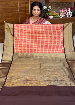 Premium Kanchi Gold Zari Coffee Brown Border
