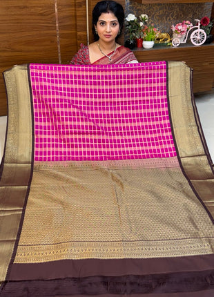 Premium Kanchi Gold Zari Coffee Brown Border