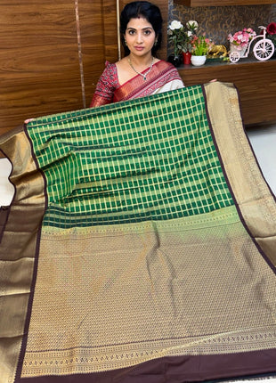 Premium Kanchi Gold Zari Coffee Brown Border