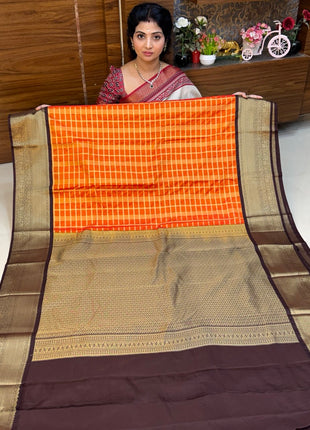 Premium Kanchi Gold Zari Coffee Brown Border