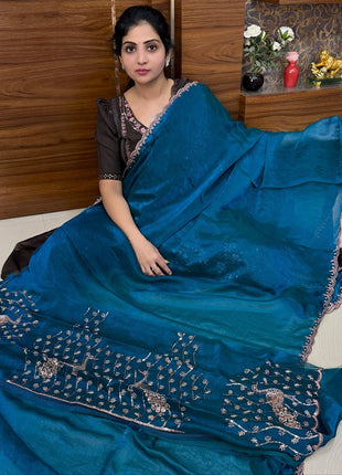 Designer  Saree ( PEACOCK GREEN)