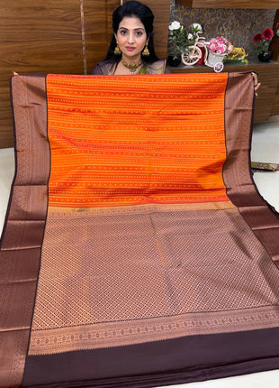Korvai Silk Coffee Brown Border