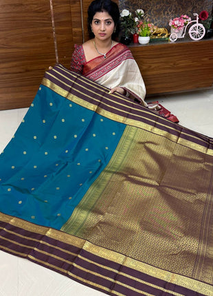 Premium Kanchi Gold Zari Coffee Brown Border