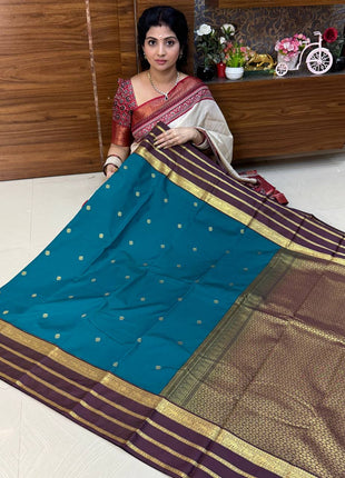 Premium Kanchi Gold Zari Coffee Brown Border