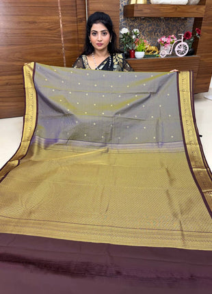 Vaira Oosi Gold Zari  Coffee Brown Border