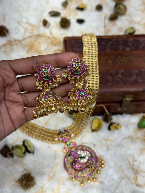 Temple with Diamond look Stone Jewellery