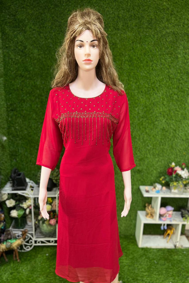 Neck  Handwork Georgette Kurtis