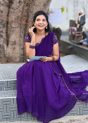 Georgette Half Saree (Stitched Skirt, Unstitched Blouse)