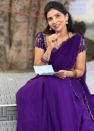Georgette Half Saree (Stitched Skirt, Unstitched Blouse)