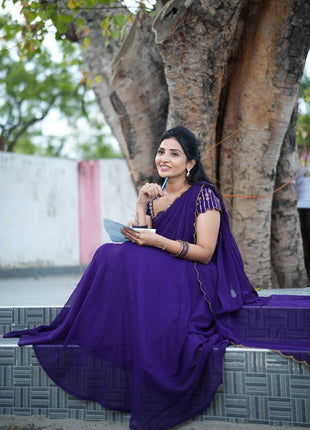 Georgette Half Saree (Stitched Skirt, Unstitched Blouse)