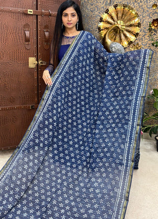 Cotton With (Bagru Dabu Print Saree)
