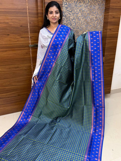 Semi Kancipuram With Palum Pazham Checks Pattern