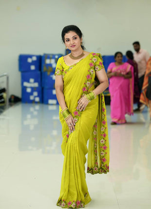 Designer Saree With Cut Work